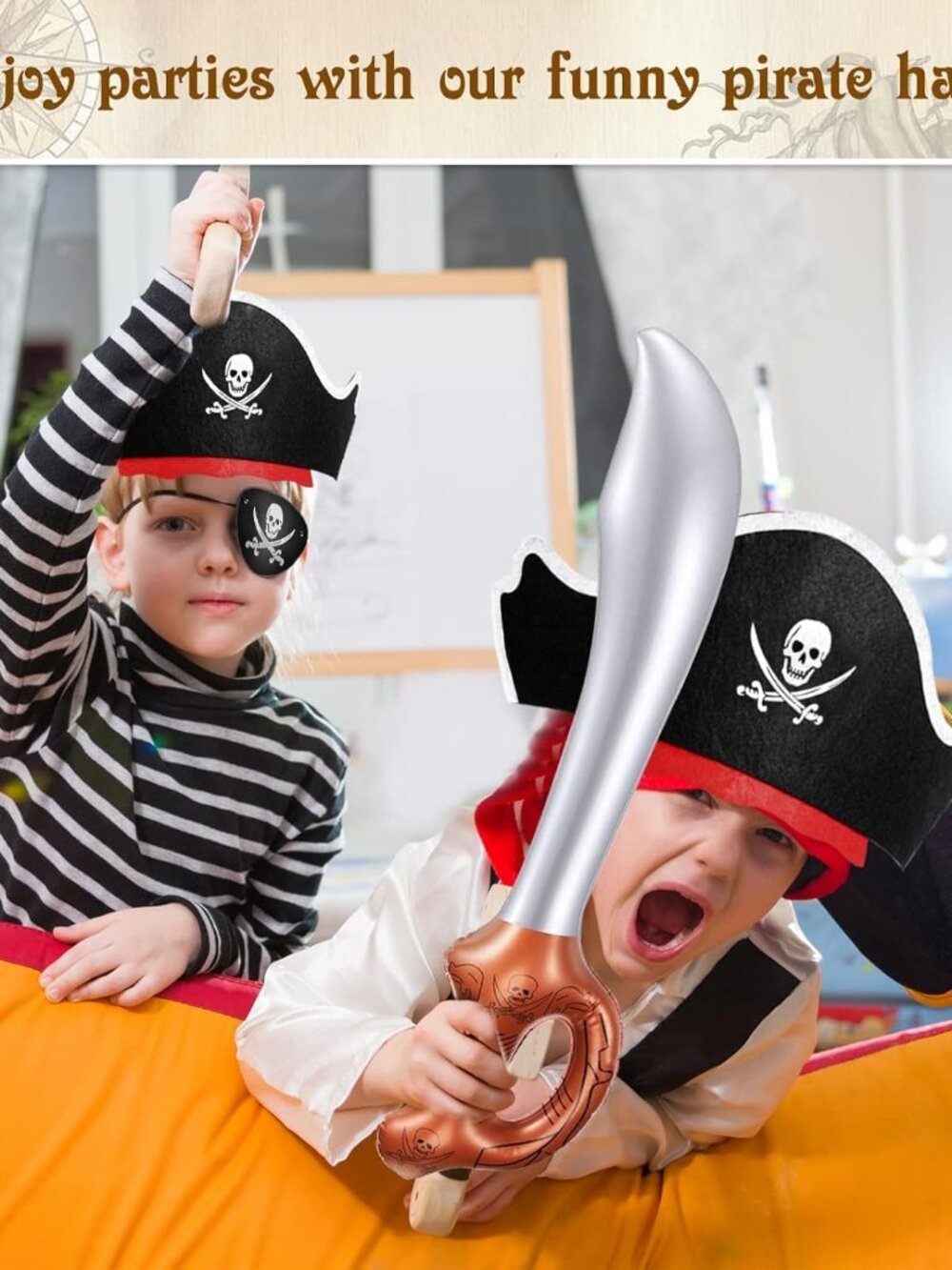 18 Pcs Pirate Party Accessories for Kids, 6 Hats 6 Patches 6 Swords - Picture 6 of 7
